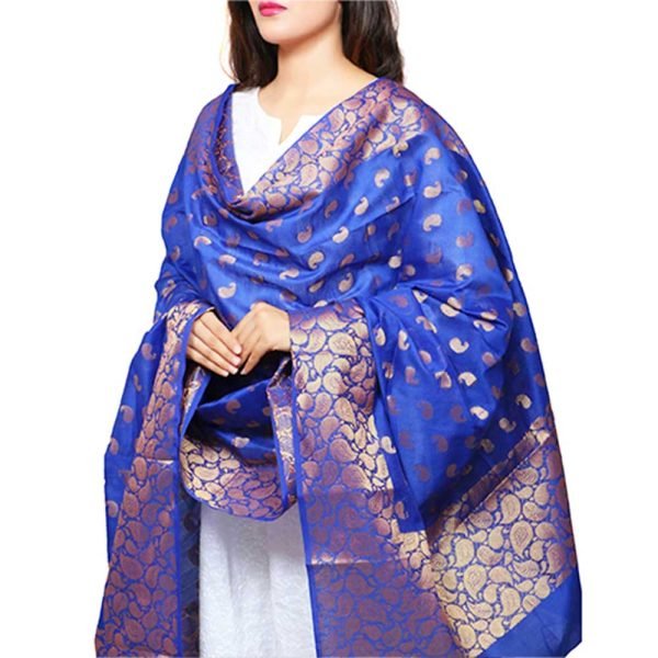Banarasi Kora Silk Mango Butti Dupatta- Blue - Image 2