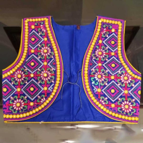 Cotton Kutchi Embroidered Short Jacket Blue