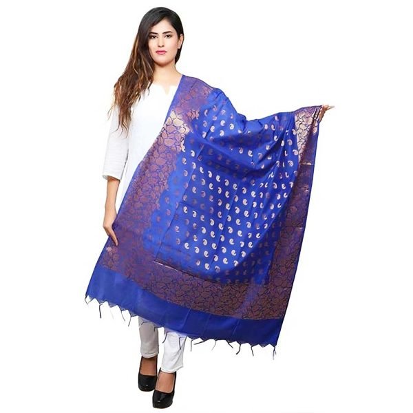 Banarasi Kora Silk Mango Butti Dupatta- Blue