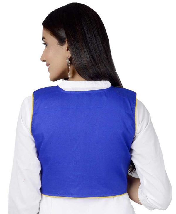 Cotton Kutchi Embroidered Short Jacket Blue - Image 4