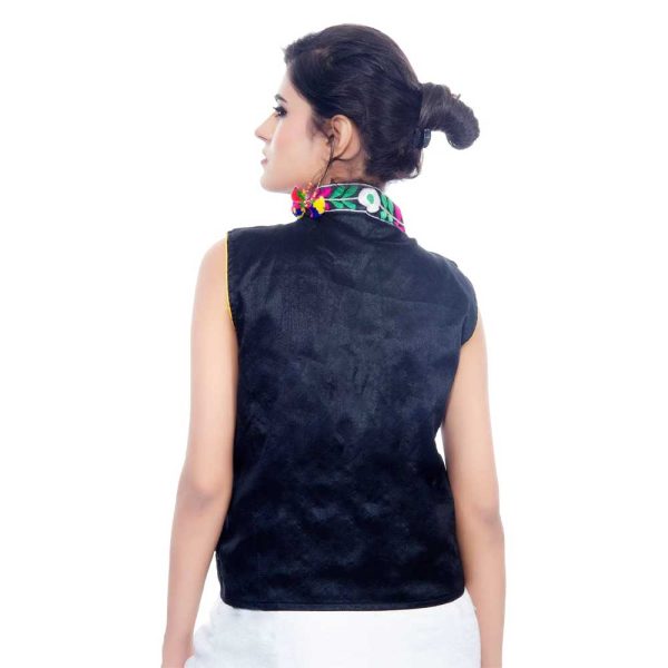 Dupion Silk Kutchi Embroidered Waist Length Jacket(Haathi) - Image 3