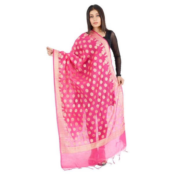 Banarasi Kora Silk Zari Dupatta - Madhuri-Pink