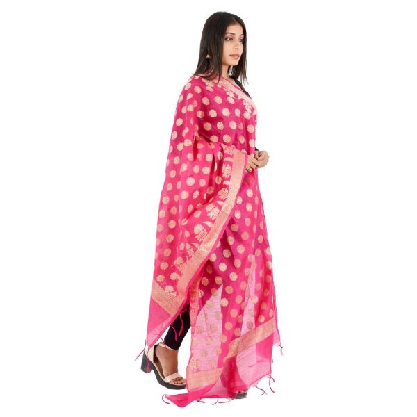 Banarasi Kora Silk Zari Dupatta - Madhuri-Pink - Image 2