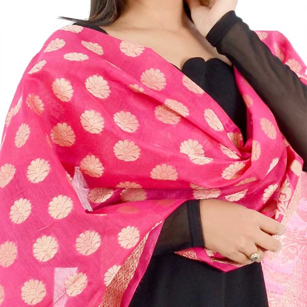 Banarasi Kora Silk Zari Dupatta - Madhuri-Pink - Image 3