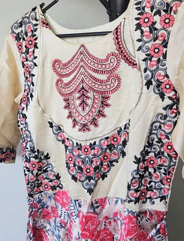 Ethnic Gown Pink and Cream - Image 3