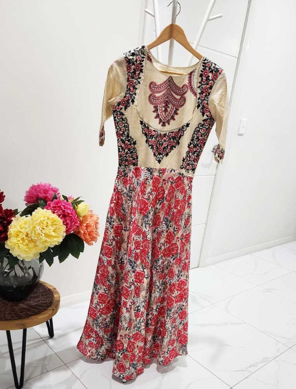 Ethnic Gown Pink and Cream - Image 2