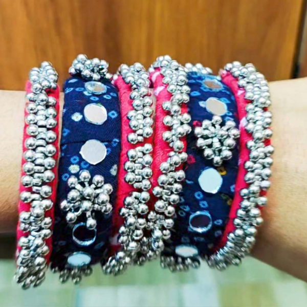 Handmade Bangles Ring Set Blue Red