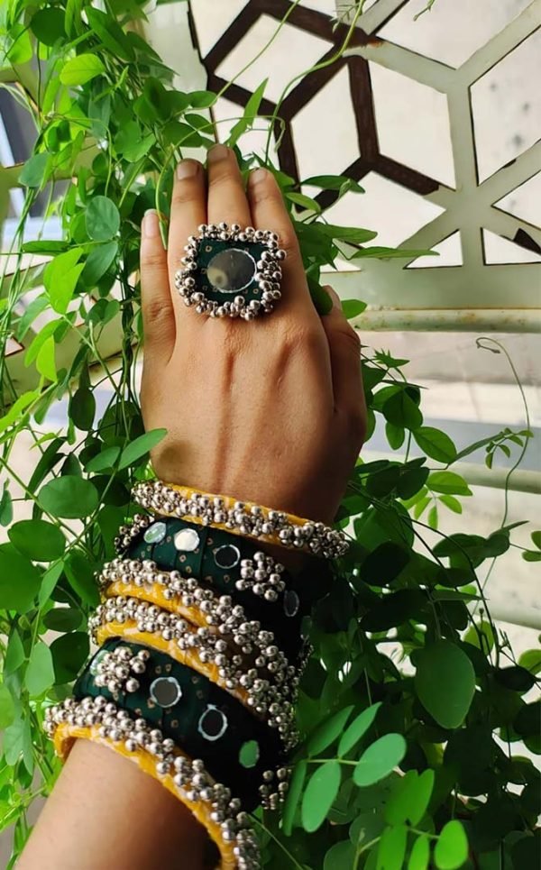 Handmade Bangles Ring Set Yellow Green - Image 2