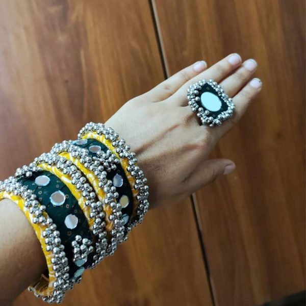 Handmade Bangles Ring Set Yellow Green