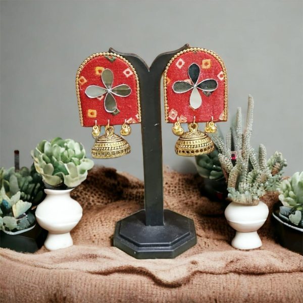 Ethnic Jhumka Bandhani Red