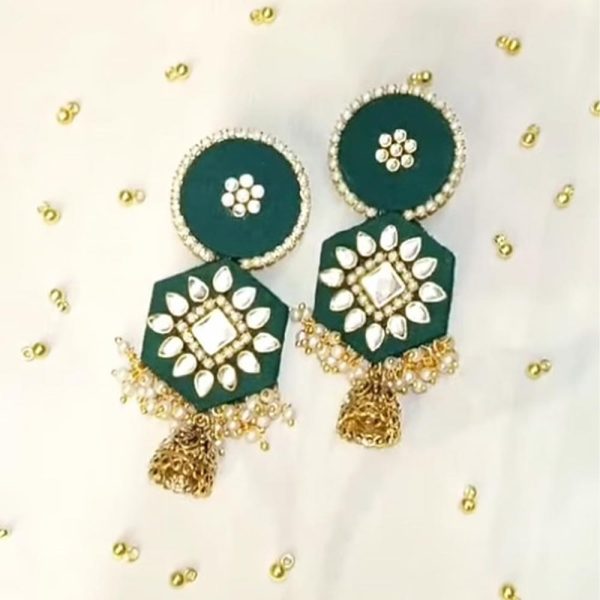 Ethnic Jhumka Dark Green Beadwork