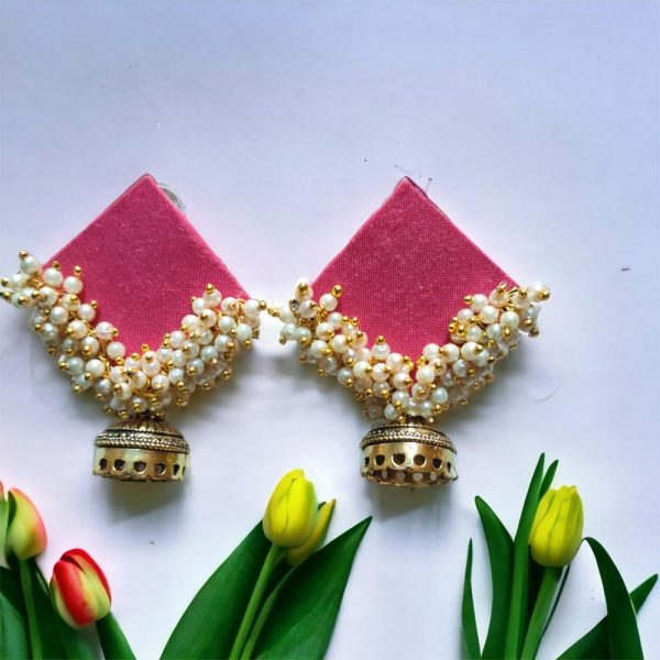 Ethnic Jhumka Diamond Shape Pink Beadwork