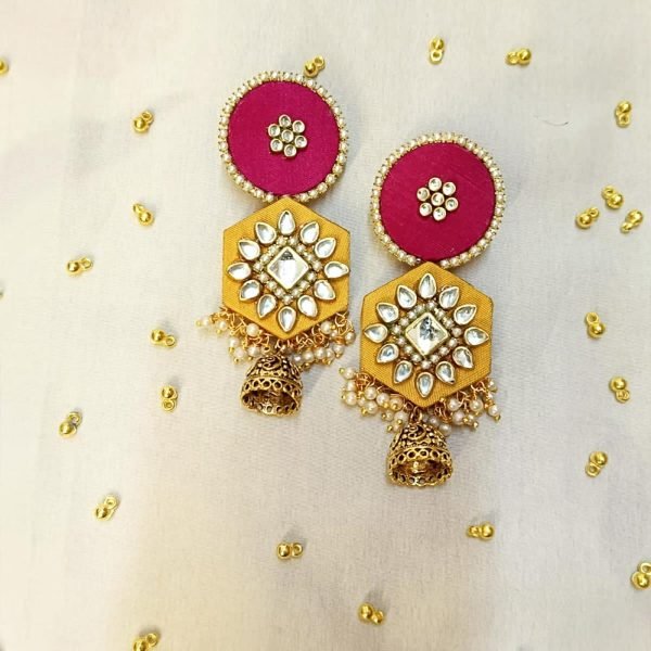 Ethnic Jhumka Pink Yellow - Image 2