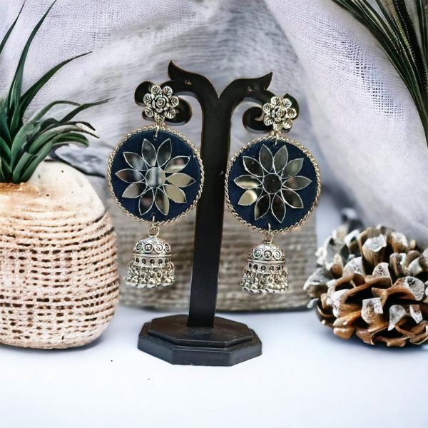 Ethnic Jhumka Round Black Mirrorwork - Image 2