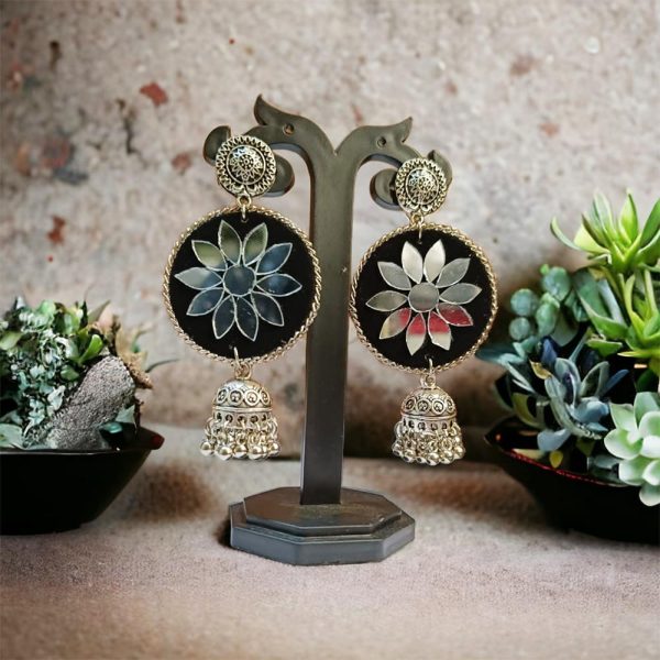 Ethnic Jhumka Round Black Mirrorwork