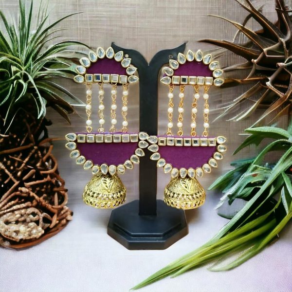 Ethnic Jhumka Violet Beadwork - Image 2