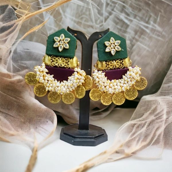 Ethnic Jhumka Violet Green Beadwork