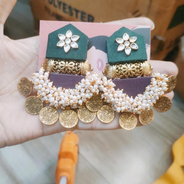 Ethnic Jhumka Violet Green Beadwork - Image 2