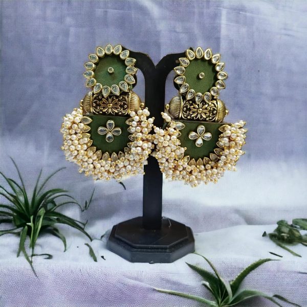 Handmade Ethnic Earrings Green Smallbeads