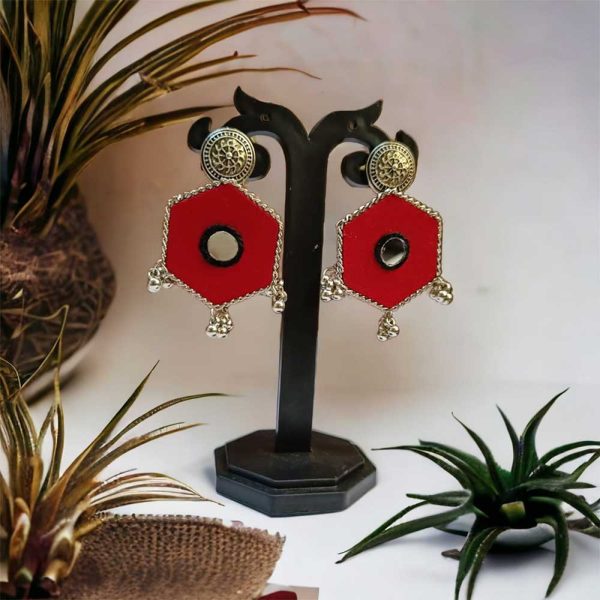 Handmade Ethnic Earrings Red