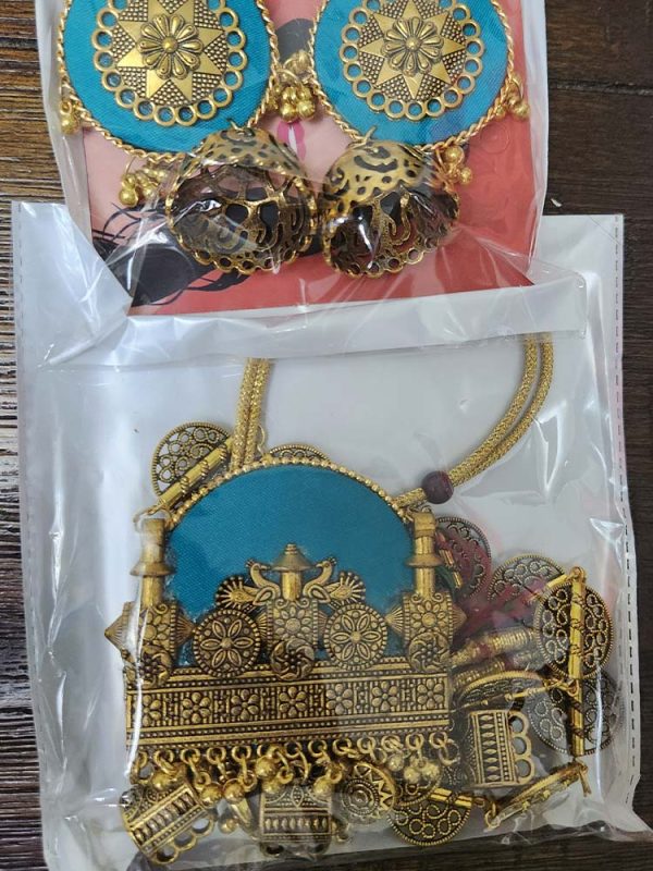 Handmade Temple Jewellery Set Blue - Image 4