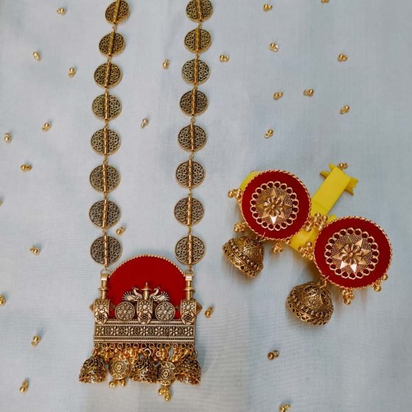 Handmade Temple Jewellery Set Red - Image 2