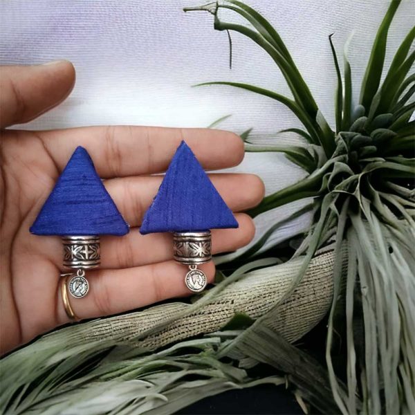 Handmade Trendy Earrings Blue Triangle - Image 2