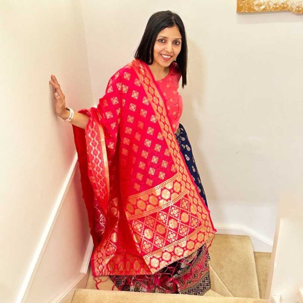 Benarsi Silk Lehenga (Blue and Pink)