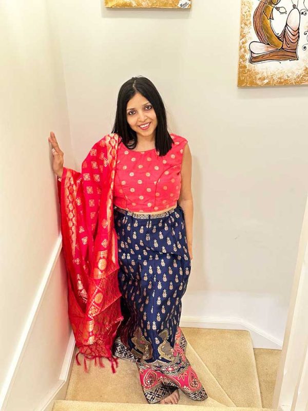 Benarsi Silk Lehenga (Blue and Pink) - Image 2