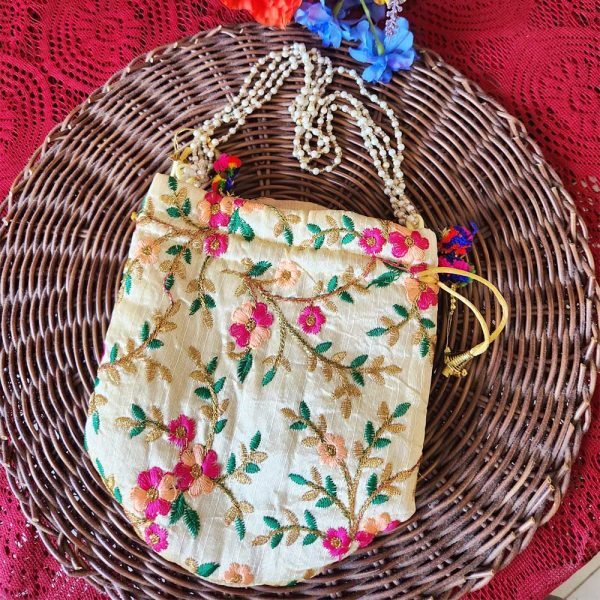 Handmade Silk Potli Bag Cream