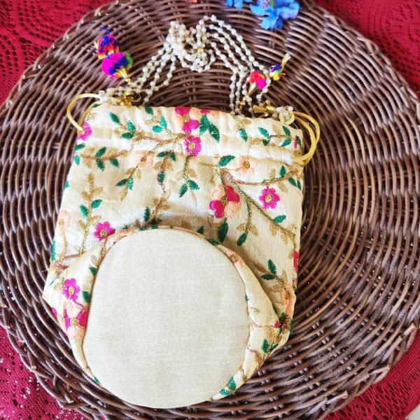 Handmade Silk Potli Bag Cream - Image 2