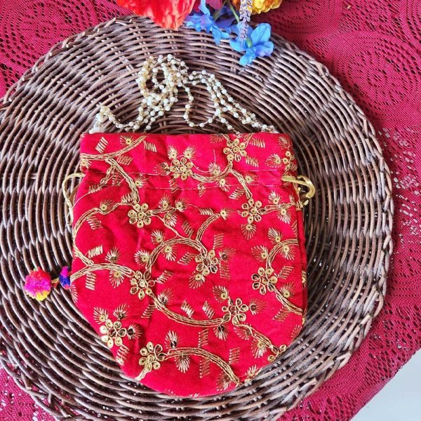 Handmade Velvet Potli Bag Red