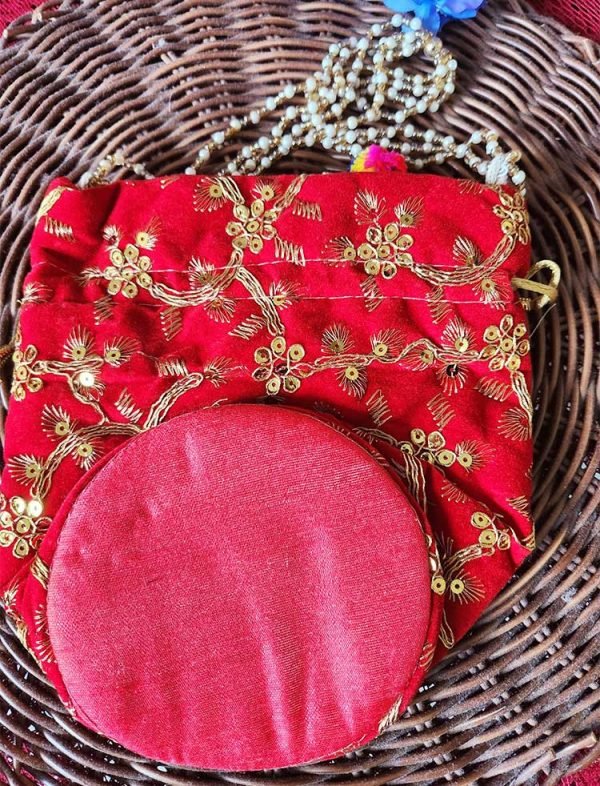 Handmade Velvet Potli Bag Red - Image 3