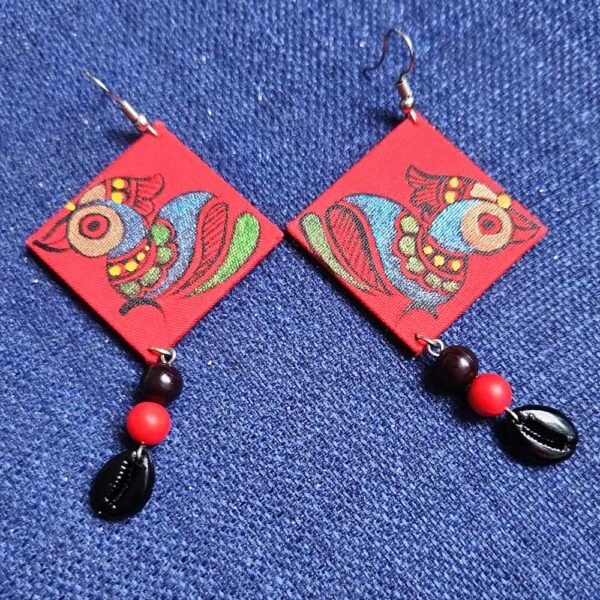 Exclusive Lightweight Madhubani Earrings Diamond Red