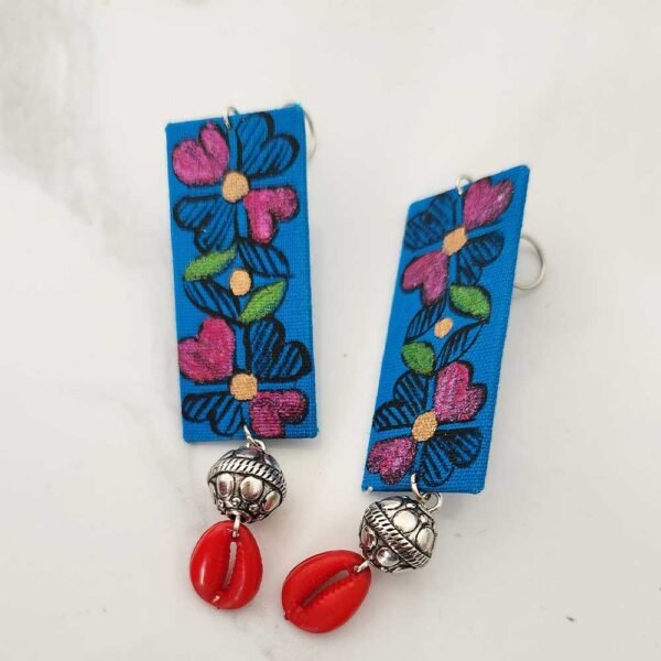 Exclusive Lightweight Madhubani Earrings Rectangular Blue