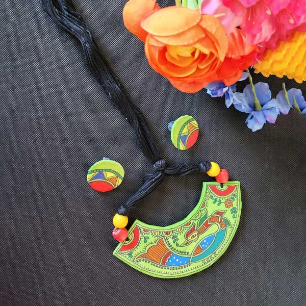 Madhubani  Jewellery Set Green - Image 2