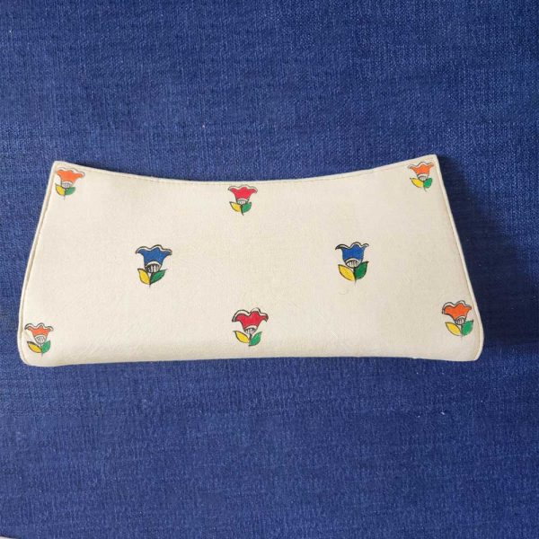 Madhubani Clutch Purse Cream Fish Bird - Image 2