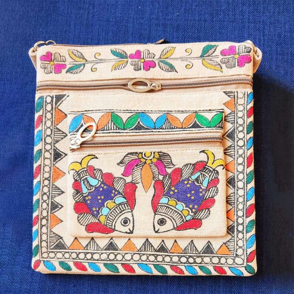 Madhubani Sling Bag Twin Fish Jute