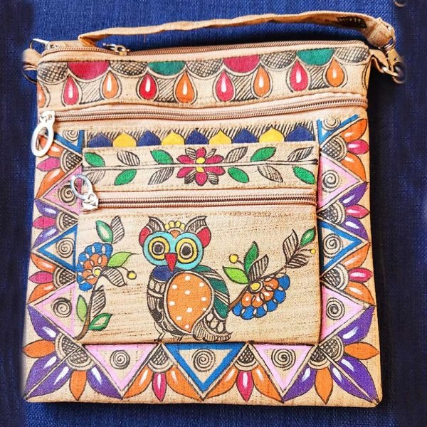 Madhubani Silk Sling Bag Owl