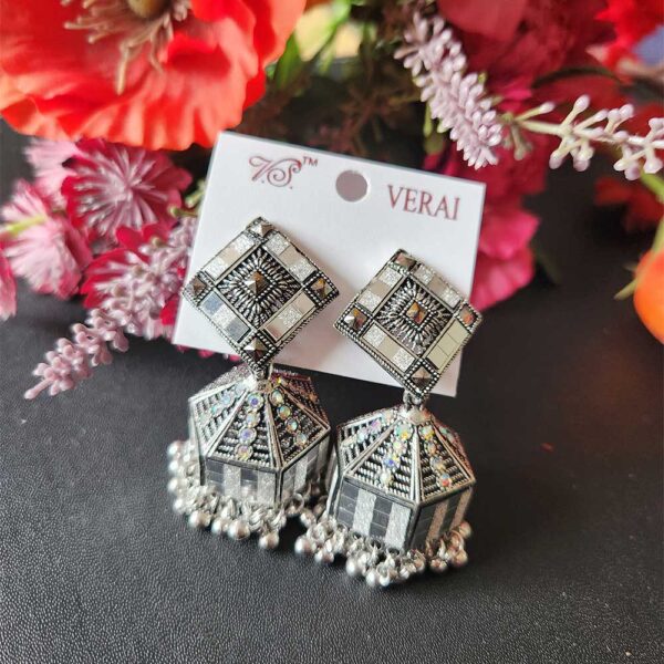 Oxidised Hexagonal Jhumka - Image 2