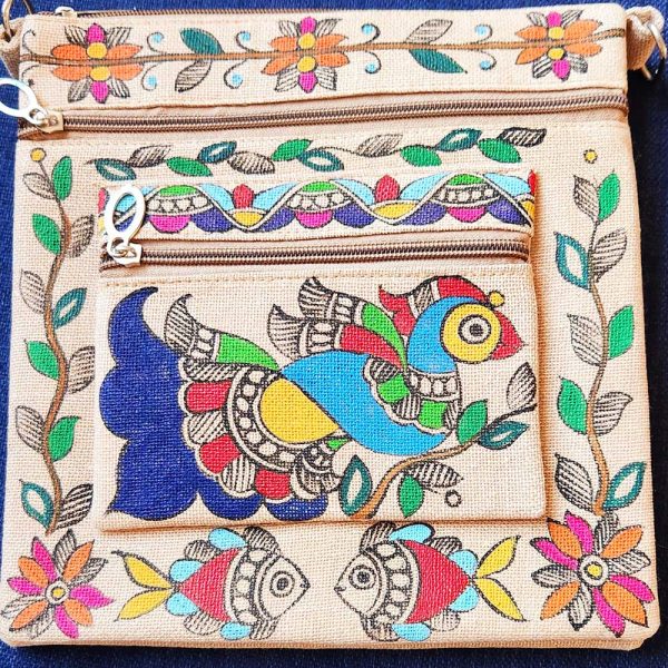Madhubani Sling Bag Peacock Jute