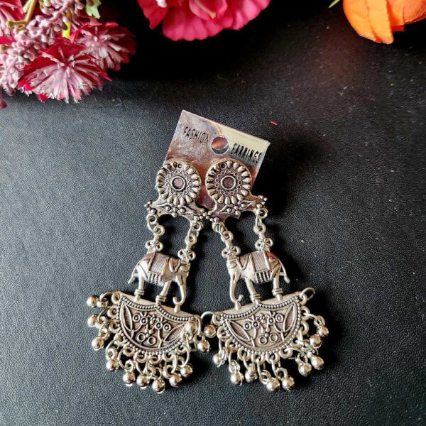 Oxidised Elephant Earrings - Image 2