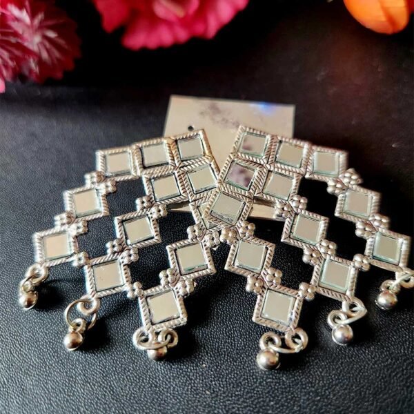Oxidised Mirror Earrings - Image 2