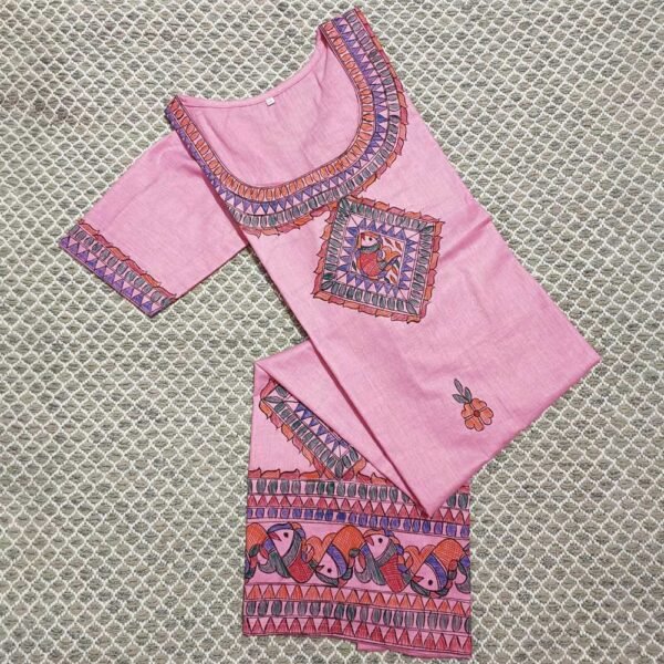 Madhubani Hand Painted Readymade Women's Kurti (Pink)