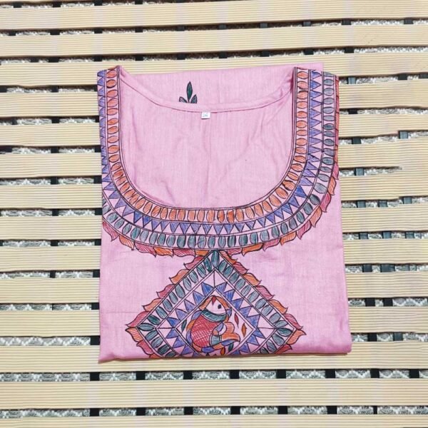 Madhubani Hand Painted Readymade Women's Kurti (Pink) - Image 2