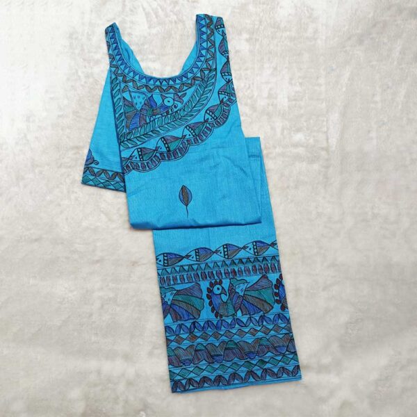 Madhubani Hand Painted Readymade Women's Kurti (Blue) - Image 3