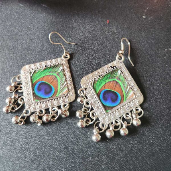 Oxidised Peacock Feather Earrings