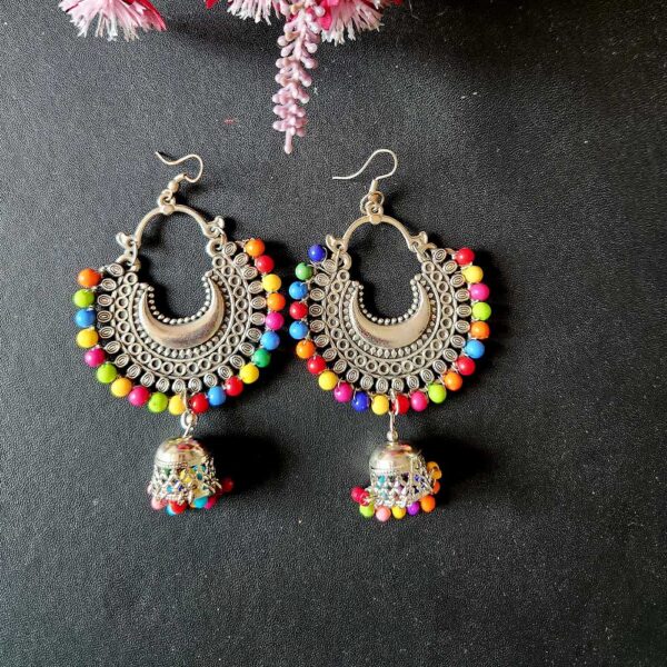 Oxidised Multicolour Jhumka - Image 3