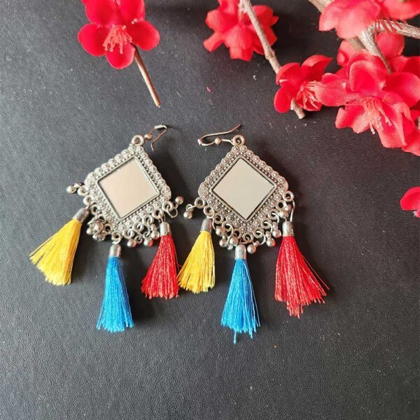 Oxidised Mirror Earrings - Image 2
