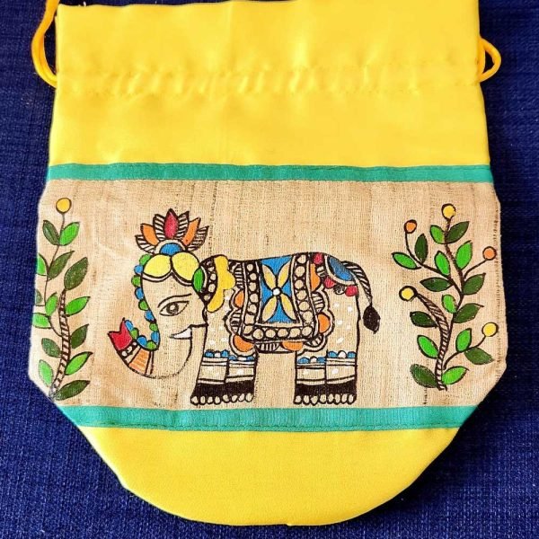 Madhubani Silk Potli bag Yellow